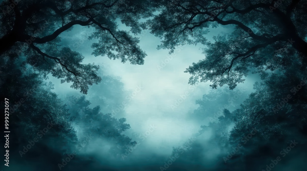 Obraz premium Eerie Foggy Forest Scene with Gnarled Trees