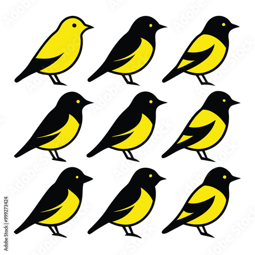 Set of Solid color Mourning Warbler animal vector design