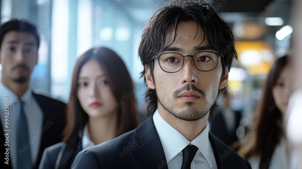 日本の忙しいオフィスワーカー:ビジネステーマのためのプロフェッショナルな企業環境 日本の忙しいオフィスワーカー:ビジネステーマのためのプロフェッショナルな企業環境