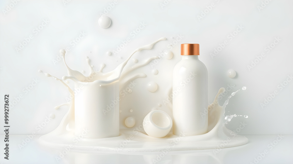 Milk splash. cosmetic product mockups on geometric podiums. Background for presentation of cosmetic Milk splash. cosmetic product mockups on geometric podiums. Background for presentation of cosmetic