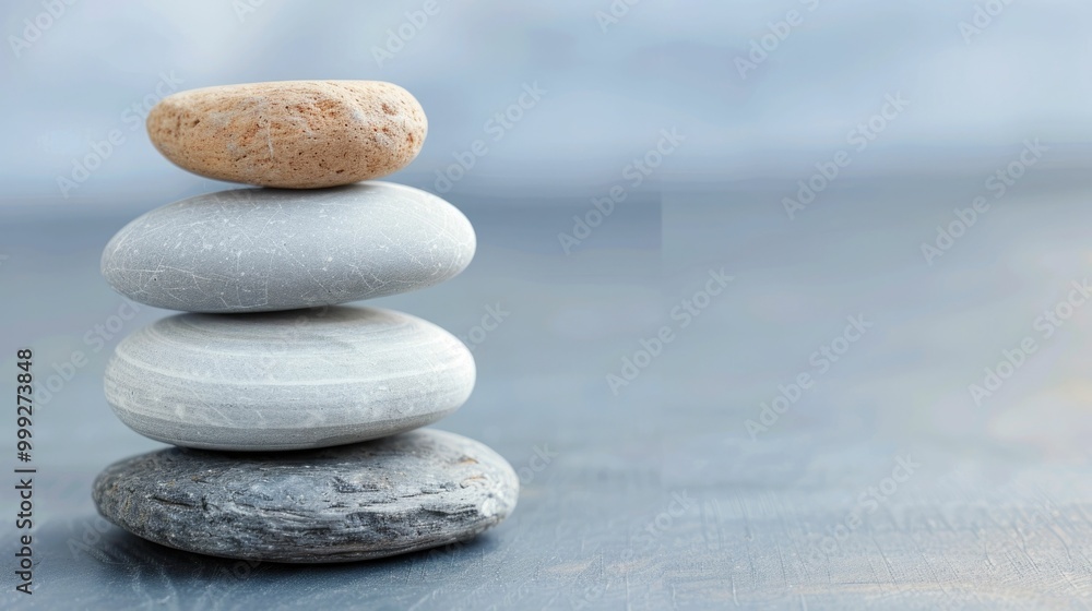 A stack of smooth naturally worn stones arranged in a balanced zen like composition against a soft blurred natural backdrop This minimalist serene image evokes a sense of calm A stack of smooth naturally worn stones arranged in a balanced zen like composition against a soft blurred natural backdrop This minimalist serene image evokes a sense of calm