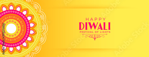 happy diwali festive rangoli yellow wallpaper design