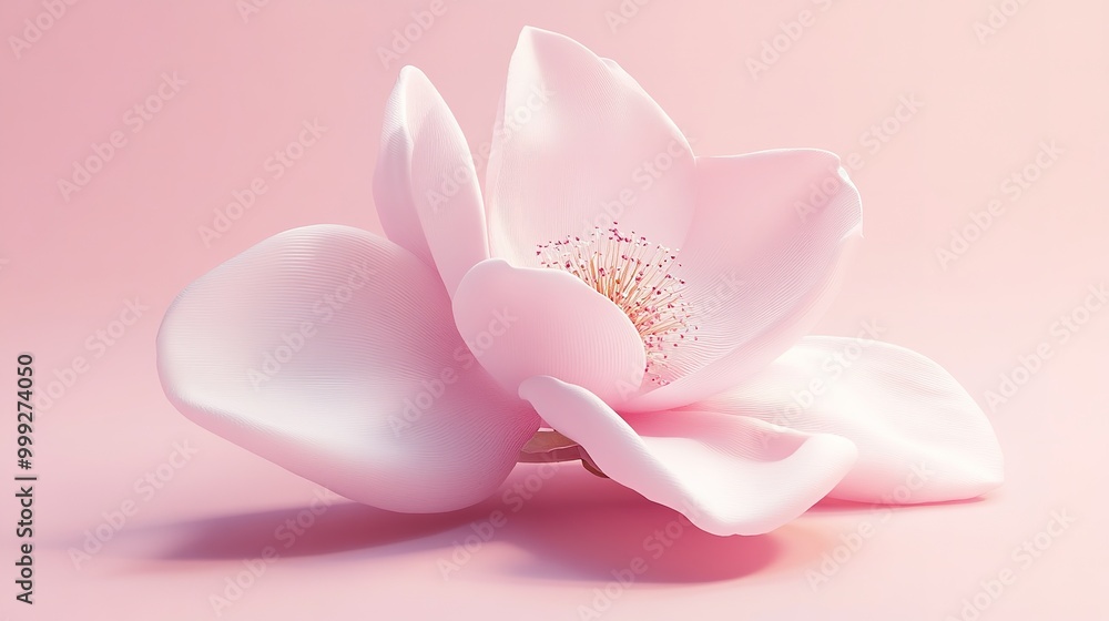Magnolia flower, pink flower. Sakura flower design. 3d minimal illustration, blooming rose Magnolia flower, pink flower. Sakura flower design. 3d minimal illustration, blooming rose