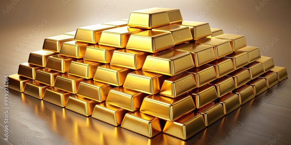 Shiny gold bullion bars stacked in a neat pile, with intricate vector details and subtle gradient effects, conveying wealth and financial prosperity. Shiny gold bullion bars stacked in a neat pile, with intricate vector details and subtle gradient effects, conveying wealth and financial prosperity.