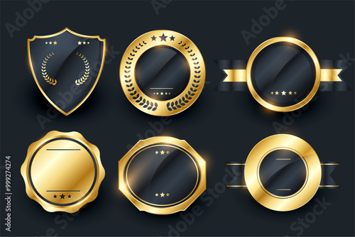 pack of golden badge label symbol banner design