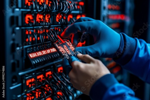 Hacker using a digital brute force tool, showing hundreds of password attempts rapidly testing combinations on a secure system