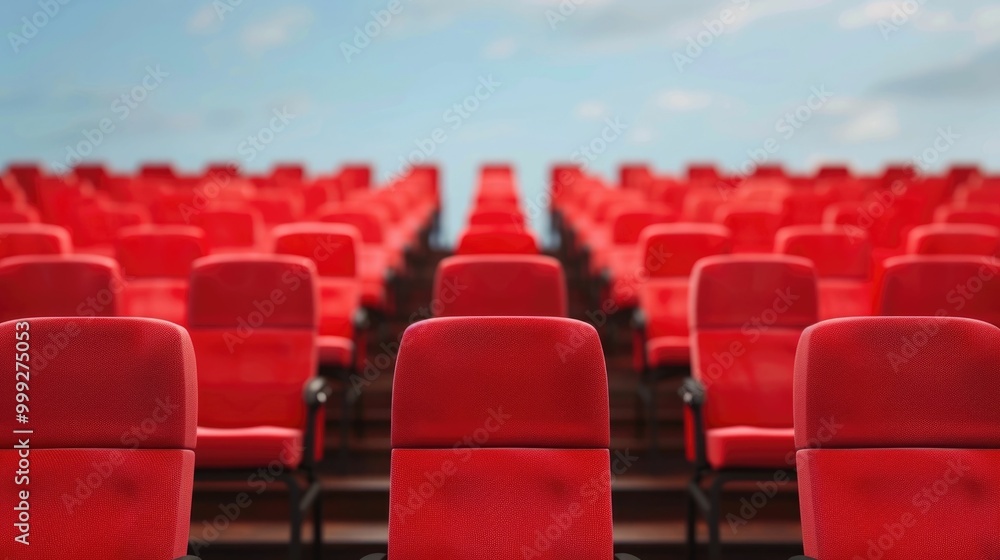 Obraz premium Rows of vibrant red chairs in an empty auditorium or theater setting representing the potential for investment in the entertainment industry and the depth of opportunities in this field