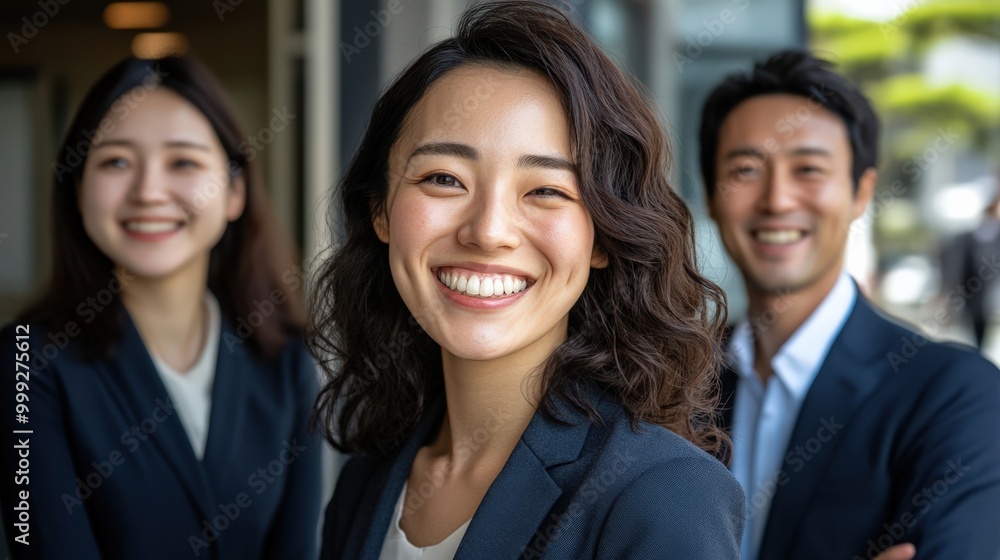 春のエネルギーを受け入れる前向きでやる気のある日本のオフィスワーカー 春のエネルギーを受け入れる前向きでやる気のある日本のオフィスワーカー