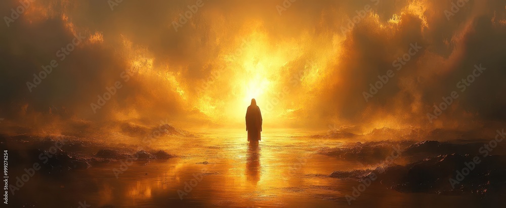 jesus christ stands as a beacon of hope depicted in a serene setting ...