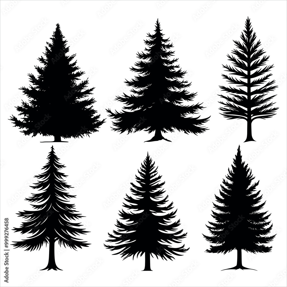 Obraz premium Pine Tree and forest silhouettes - Vector illustration collection of trees and wilderness nature objects - various christmas pine tree silhouette
