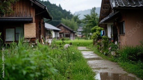 Wallpaper Mural 春の伝統的な日本の村 - 版画やポスター用の穏やかな田園風景 Torontodigital.ca