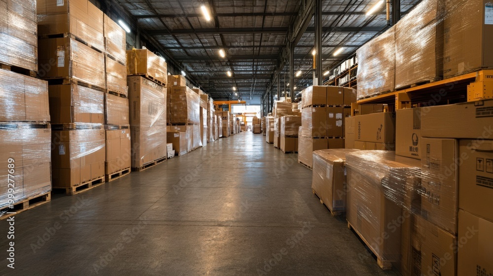 出荷と保管のための整理されたパレットを備えた効率的な倉庫物流シーン 出荷と保管のための整理されたパレットを備えた効率的な倉庫物流シーン