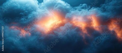 Dramatic, moody sky with dark blue and orange clouds, creating a stunning abstract background.