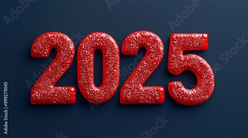 3D Font of text 2025 for new year made of red material