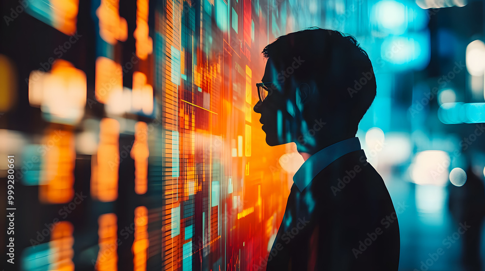 Silhouette of Businessman with Colorful Data Visualization Silhouette of Businessman with Colorful Data Visualization