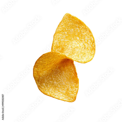 A close-up view of crispy potato chips, showcasing their texture and golden color, perfect for food-related imagery. photo