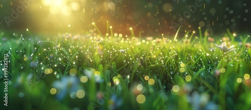 Early In The Morning Drops Of Dew On Fresh Green Grass