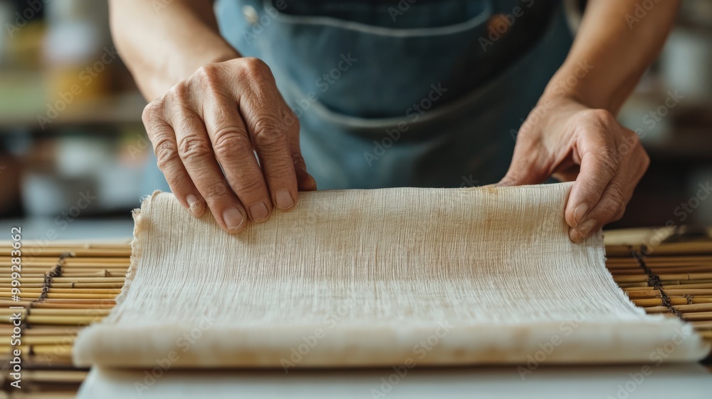 和紙職人の紙揚げ・水切り工程：伝統的な職人技の実践