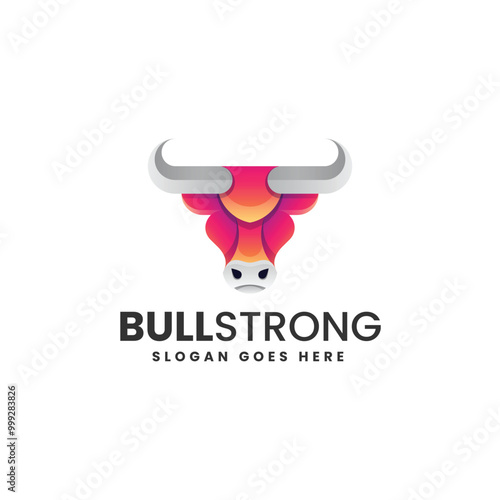 Vector Logo Illustration Bull Strong Gradient Colorful Style