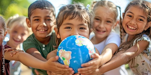 Children with Hands Together Cradling the Earth, Emphasizing the Importance of Renewable Energy and Eco-Conscious Living.