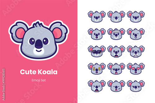 Cute koala cartoon emoji set