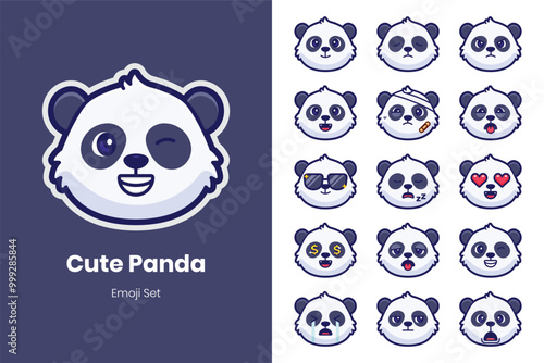 Cute panda cartoon emoji set
