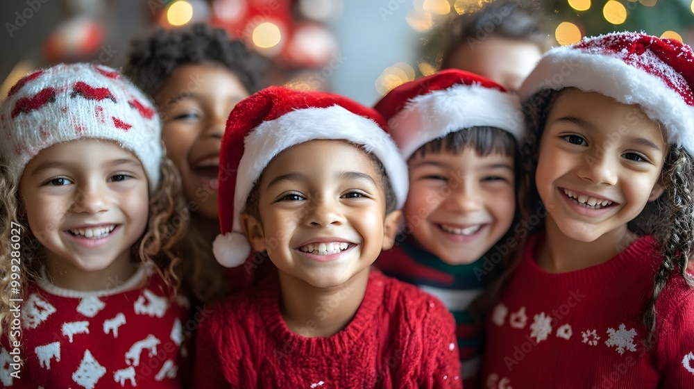 Multicultural group of happy kids at christmas Multicultural group of happy kids at christmas