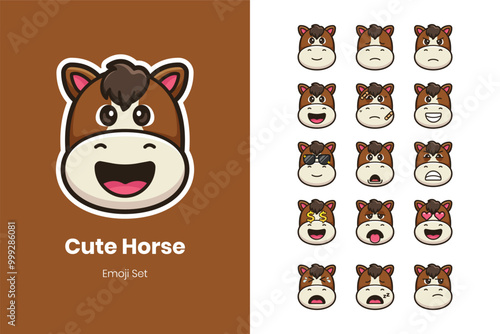 Cute horse cartoon emoji set