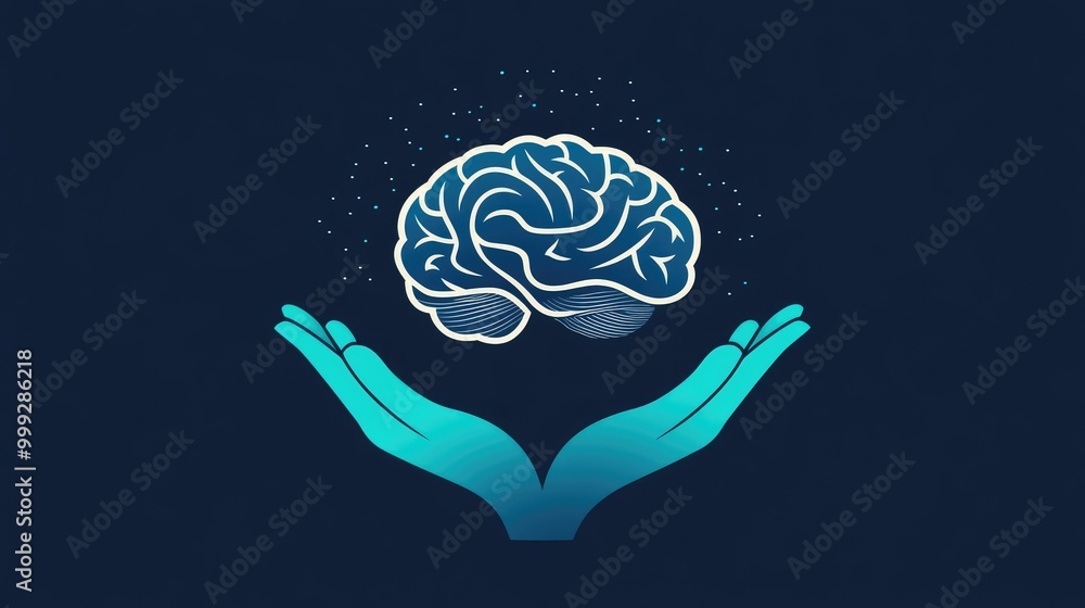 A logo concept for mental health foundation with a brain and hands, representing support and well-being A logo concept for mental health foundation with a brain and hands, representing support and well-being