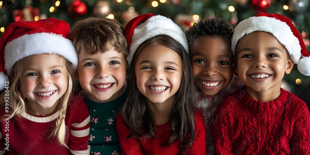 Multicultural group of happy kids at christmas Multicultural group of happy kids at christmas