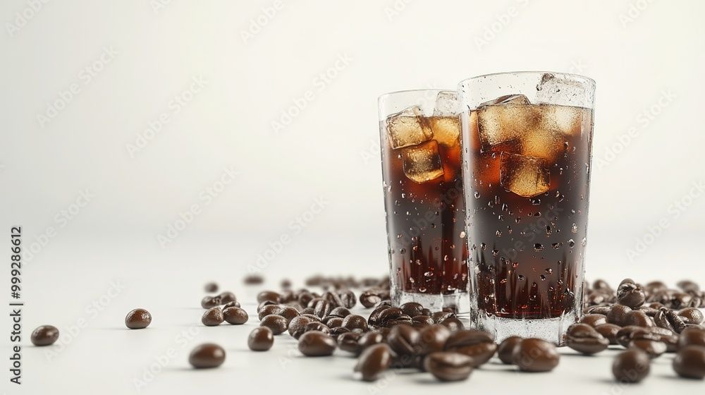 Cold drink coffee advertisement with retro style engraving over white background in 3d illustration Cold drink coffee advertisement with retro style engraving over white background in 3d illustration