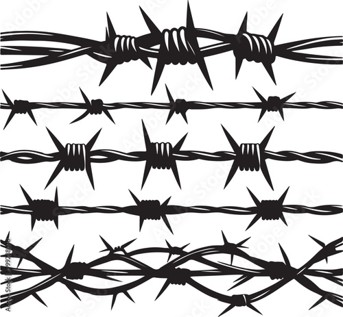 Barbed wire silhouette vector art illustration