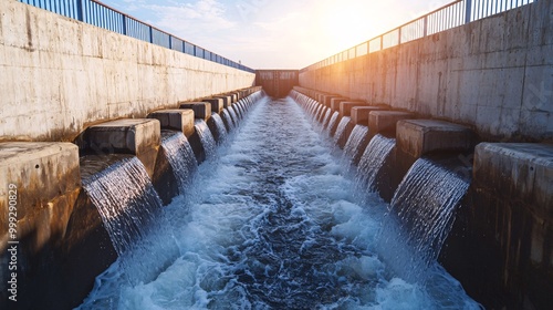 Wallpaper Mural A serene water channel flows between concrete barriers under a bright sky, capturing the beauty of nature and engineering combined. Torontodigital.ca