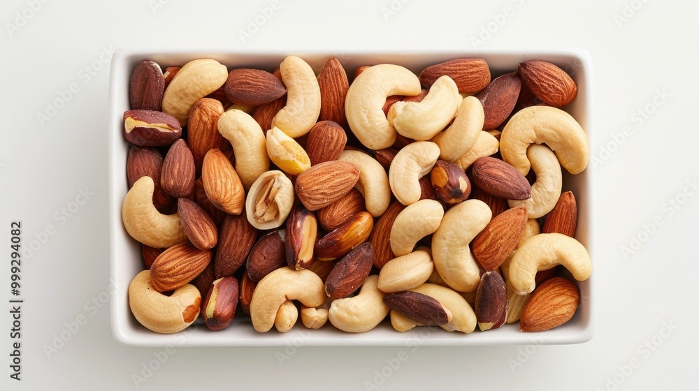 Overhead View of a Bowl Filled with a Variety of Nutritious Mixed Nuts Such as Cashews Almonds Walnuts and Pecans Overhead View of a Bowl Filled with a Variety of Nutritious Mixed Nuts Such as Cashews Almonds Walnuts and Pecans
