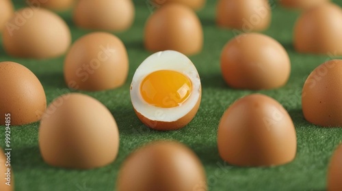 Close up of raw or cooked eggs with a shallow depth of field showcasing the nutritional value and versatility of this wholesome protein rich food item