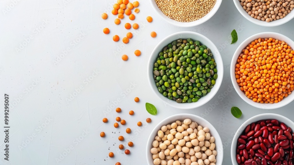 Assortment of Beans and Legumes with Nutrient Icons on White Background Variety of Pulses and Leguminous Crops Representing Protein Fiber Vitamins and Minerals for Healthy Plant Based Nutrition Assortment of Beans and Legumes with Nutrient Icons on White Background Variety of Pulses and Leguminous Crops Representing Protein Fiber Vitamins and Minerals for Healthy Plant Based Nutrition
