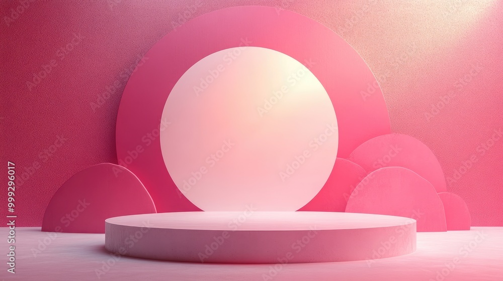 Circular Platform with Pink and White Geometric Shapes Circular Platform with Pink and White Geometric Shapes