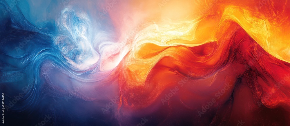 Abstract blue and orange swirling paint with smoke and cloud-like shapes. Abstract blue and orange swirling paint with smoke and cloud-like shapes.