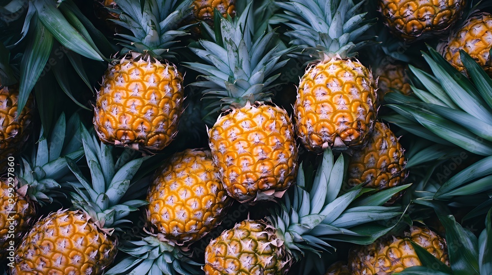 Photo shot of several pineapples tightly packed in a frame Photo shot of several pineapples tightly packed in a frame