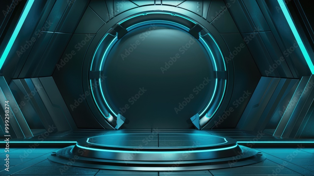 Futuristic Sci-Fi Room with Glowing Circular Portal and Platform Futuristic Sci-Fi Room with Glowing Circular Portal and Platform