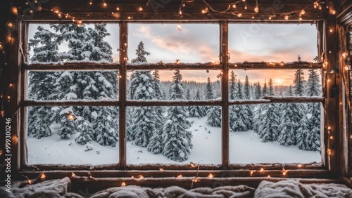 View from the window to the winter forest