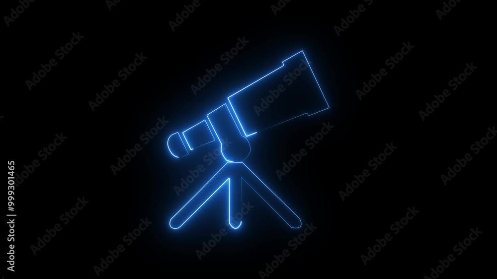 Bright telescope icon. neon line Bright telescope icon animation and black background . Bright telescope icon. neon line Bright telescope icon animation and black background .