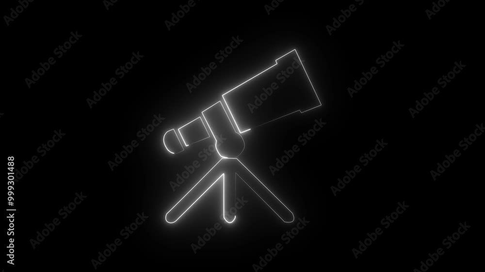 Bright telescope icon. neon line Bright telescope icon animation and black background . Bright telescope icon. neon line Bright telescope icon animation and black background .