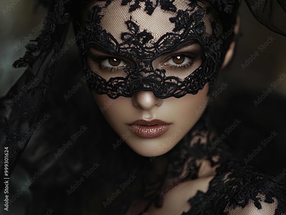 Elegant Glamour: Captivating Black Lace Dress with Stylish Mask - Perfect Poster for Luxury Sports Interiors and Chic Spaces! Elegant Glamour: Captivating Black Lace Dress with Stylish Mask - Perfect Poster for Luxury Sports Interiors and Chic Spaces!