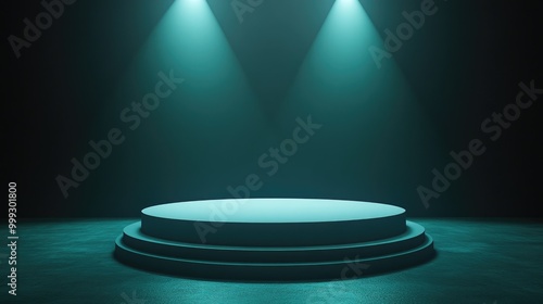 Teal Pedestal Platform with Spotlights