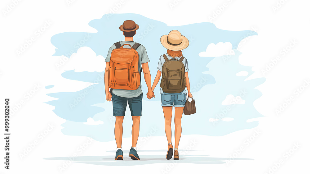 A group of tourists traveling with a backpack and map, on vacation. A collection of portraits of travelers. A group of tourists traveling with a backpack and map, on vacation. A collection of portraits of travelers.