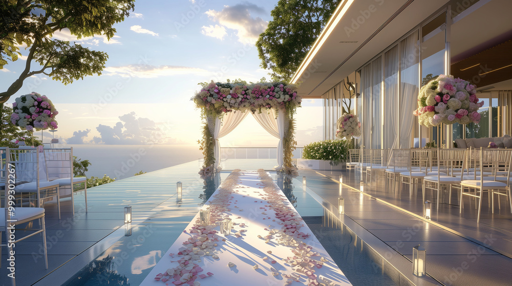 Fototapeta premium 야외 결혼식 피로연 연회장 파티 축제 웨딩 리조트 풀빌라