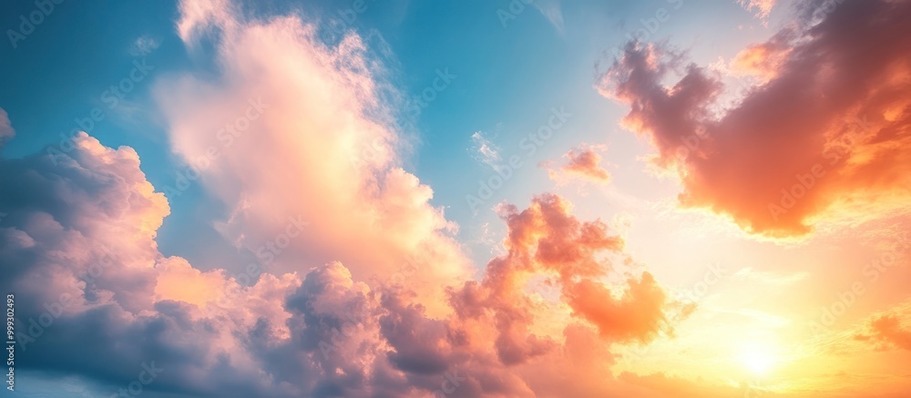 Dramatic sunset sky with clouds and sun. Dramatic sunset sky with clouds and sun.