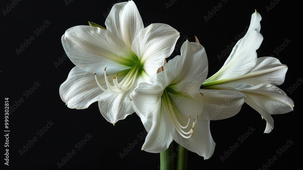 Fototapeta premium Hippeastrum White Isolated Black