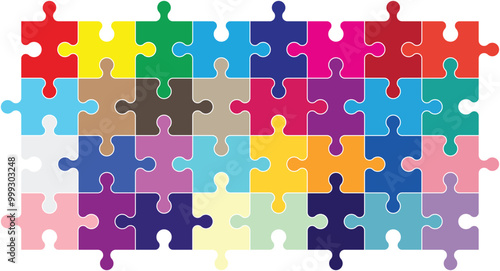 Jigsaw puzzle game pieces. Colorful jigsaw puzzle blank template. Cutting lines grid design for small jigsaw puzzle.